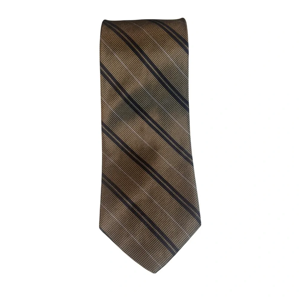 Jos A. Bank Repp Tie Olive Green Navy‎ Blue Silk Stripes 59 x 3.75